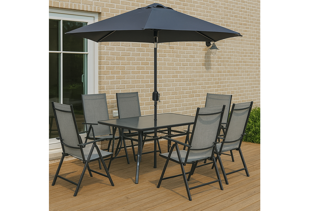 Απεικονίζεται το σετ κήπου Idea Roy σε έναν κήπο